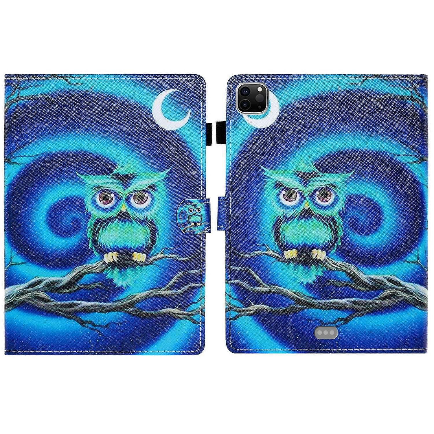 For iPad Pro 11 (2024) Case Pattern Print Shockproof Card Holder Leather Tablet Cover - Moon Owl