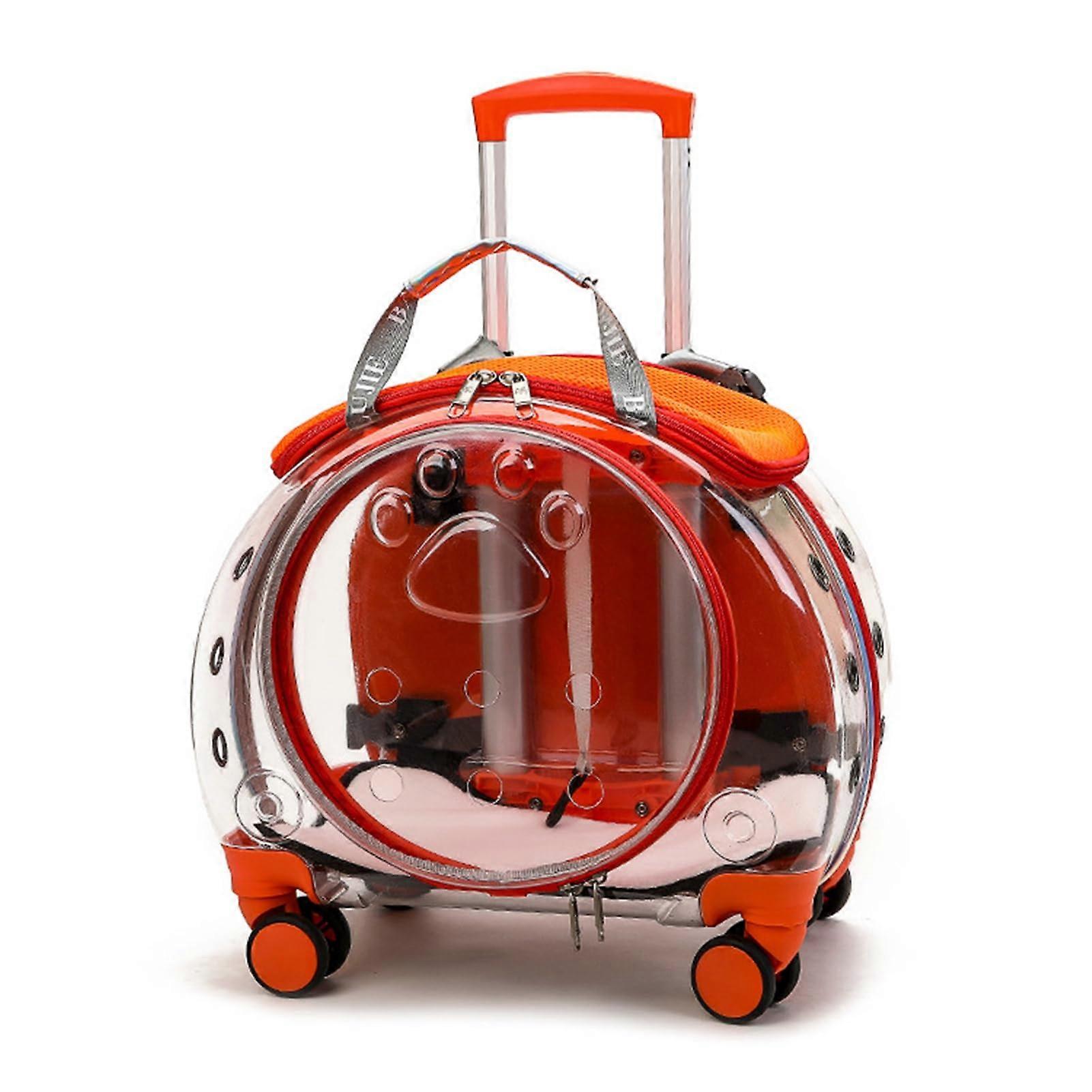 Pet Trolley Suitcase For Travel, Pet Carrier With Multiple Ventilation Holes And Clear Windows, Orange Air Circulation