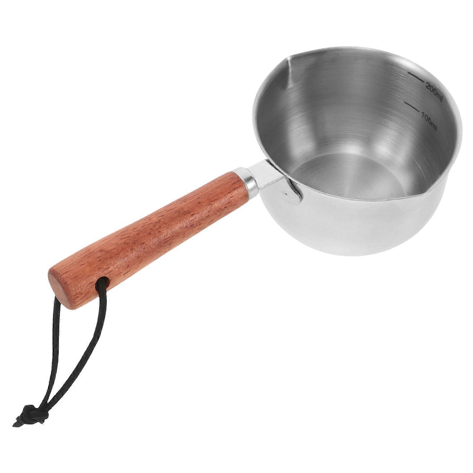 Small Pots For Cooking Mini Sauce Pan With Wood Handle Quick Heating 200ml Kitchen Tool 1Set