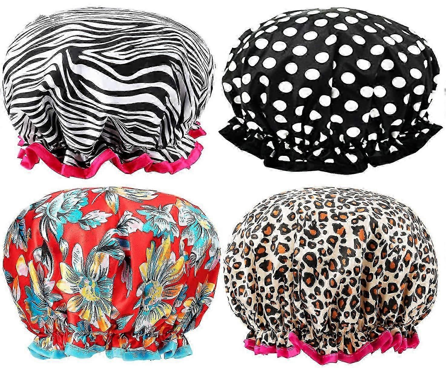 Women's Shower Cap, Pack Of 4, Luxury Double Layer Satin Shower Cap, Children, Reusable, Waterproof, Elastic Shower Cap For Spa, Salon