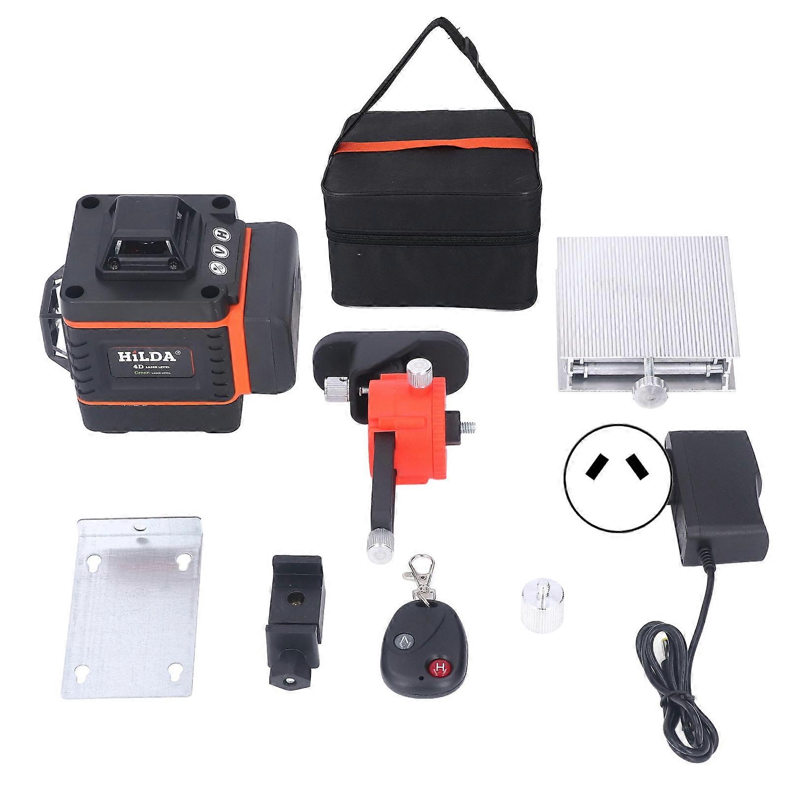Orange 16 Lines 4D Green Beam Laser Line Level 4x360° IP54 High Accuracy Self Leveling Line Level 100‑240V AU Plug