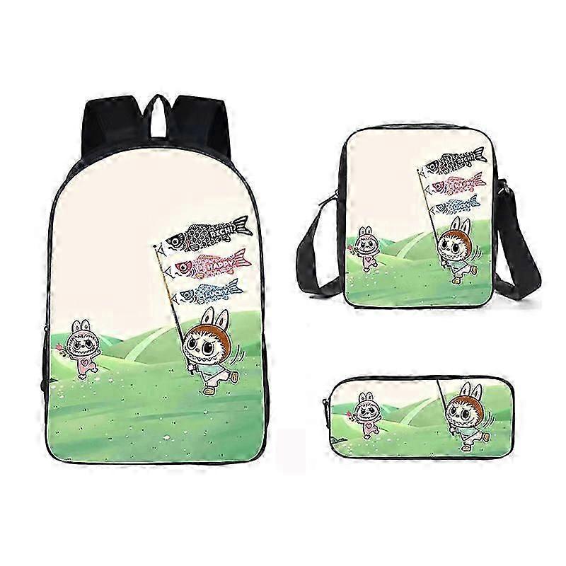 3pcs/Set Cartoon Popular Novelty labubu 3D Printed School Bags Laptop Daypack Backpack portable Lunch bag Pencil Case