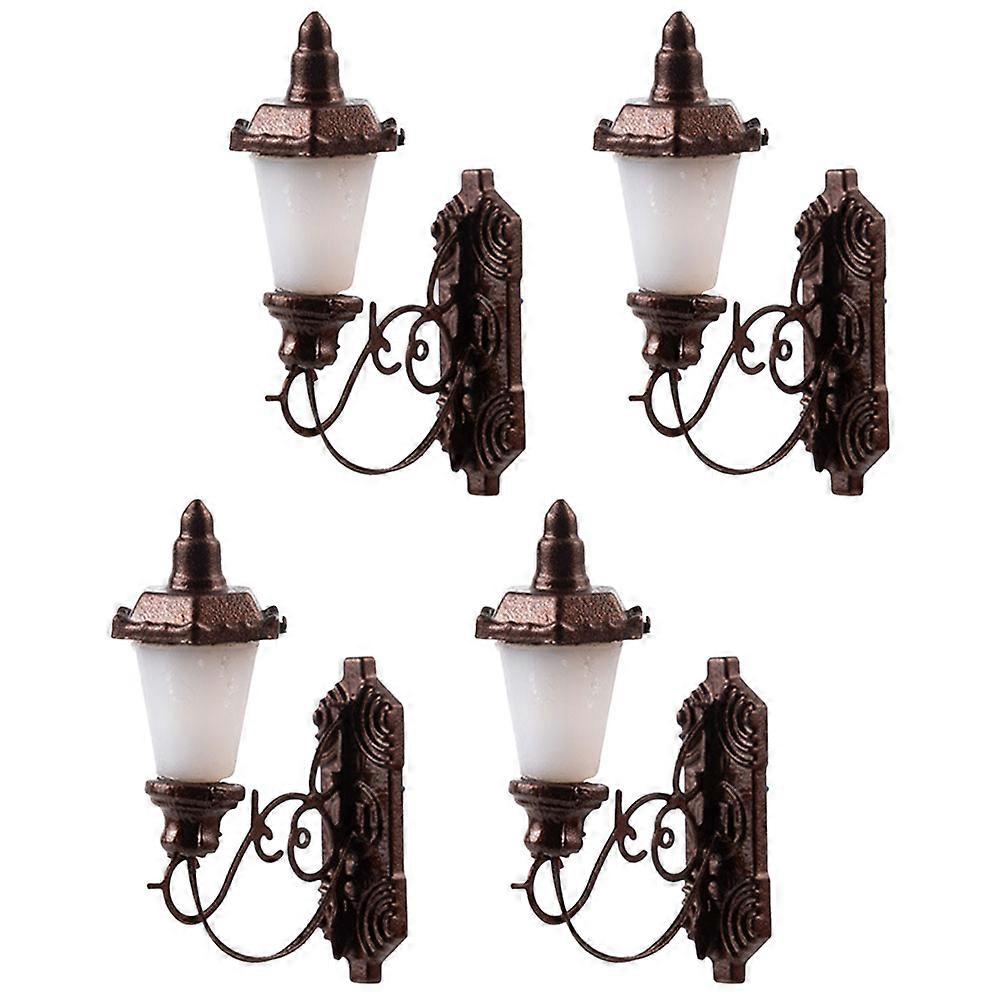 4pcs Mini Luminous Wall Lamps for DIY Building Models – Antique Style Tiny Lights with Warm Yellow Glow for Miniature House Crafts and Scenes