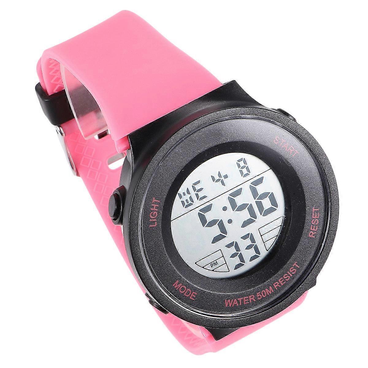 PVC Waterproof Watch For Students Week Display 12/24 Hour System Pink 1Set