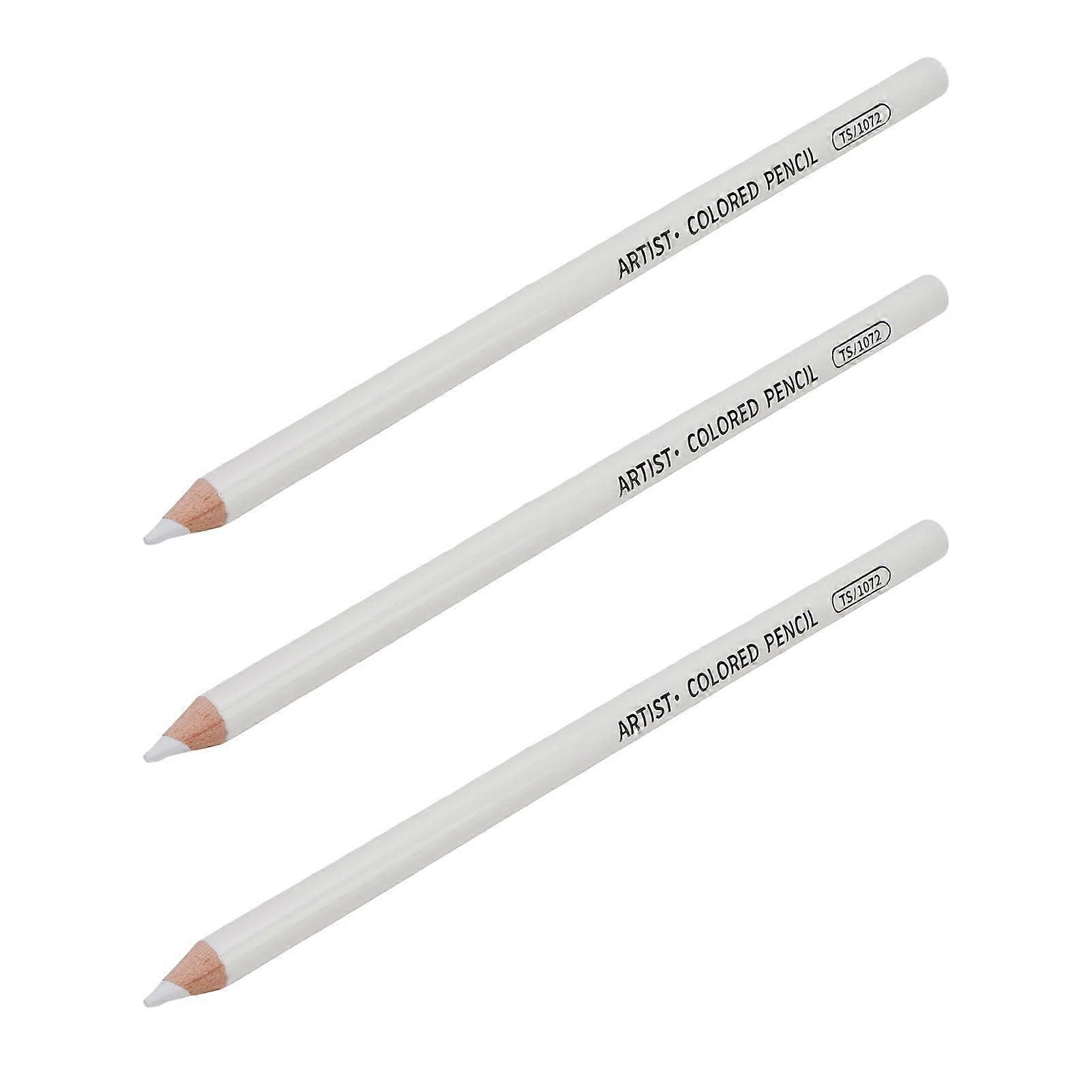 White Charcoal Pencils for Drawing - 3-Piece White Chalk Pencils Set for Sketching, Shading, Colouring