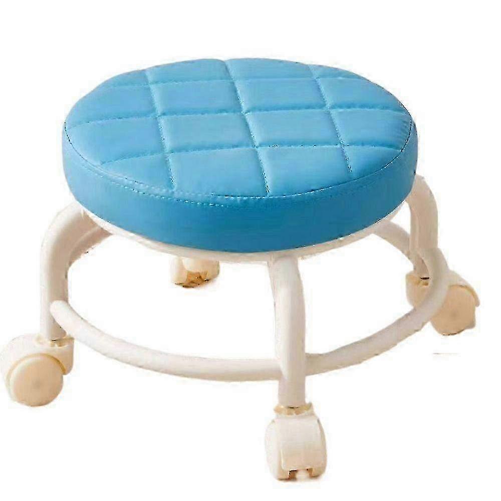 PU Leather Round Stool with Wheels - Waterproof Swivel Rolling Chair, Low Seat Fitness Stool for Home or Office, Practical Rolling Pulley Stool