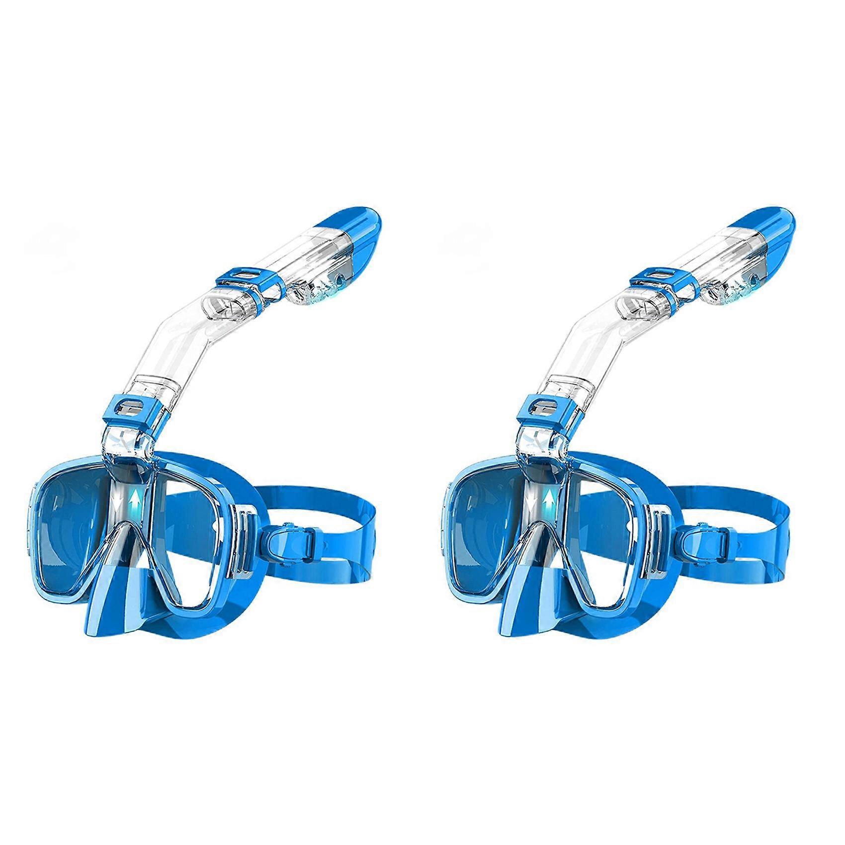 2X Snorkel Mask Foldable Diving Mask Set with Dry and Camera Mount, Anti-Fog Snorkeling Gear-Blue