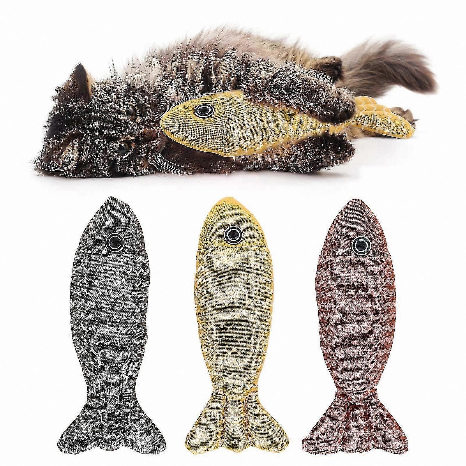 Catnip-Infused Fish Toys for Cats, 3-Pack Interactive Chewable Dental Cleaning Playthings for Felines