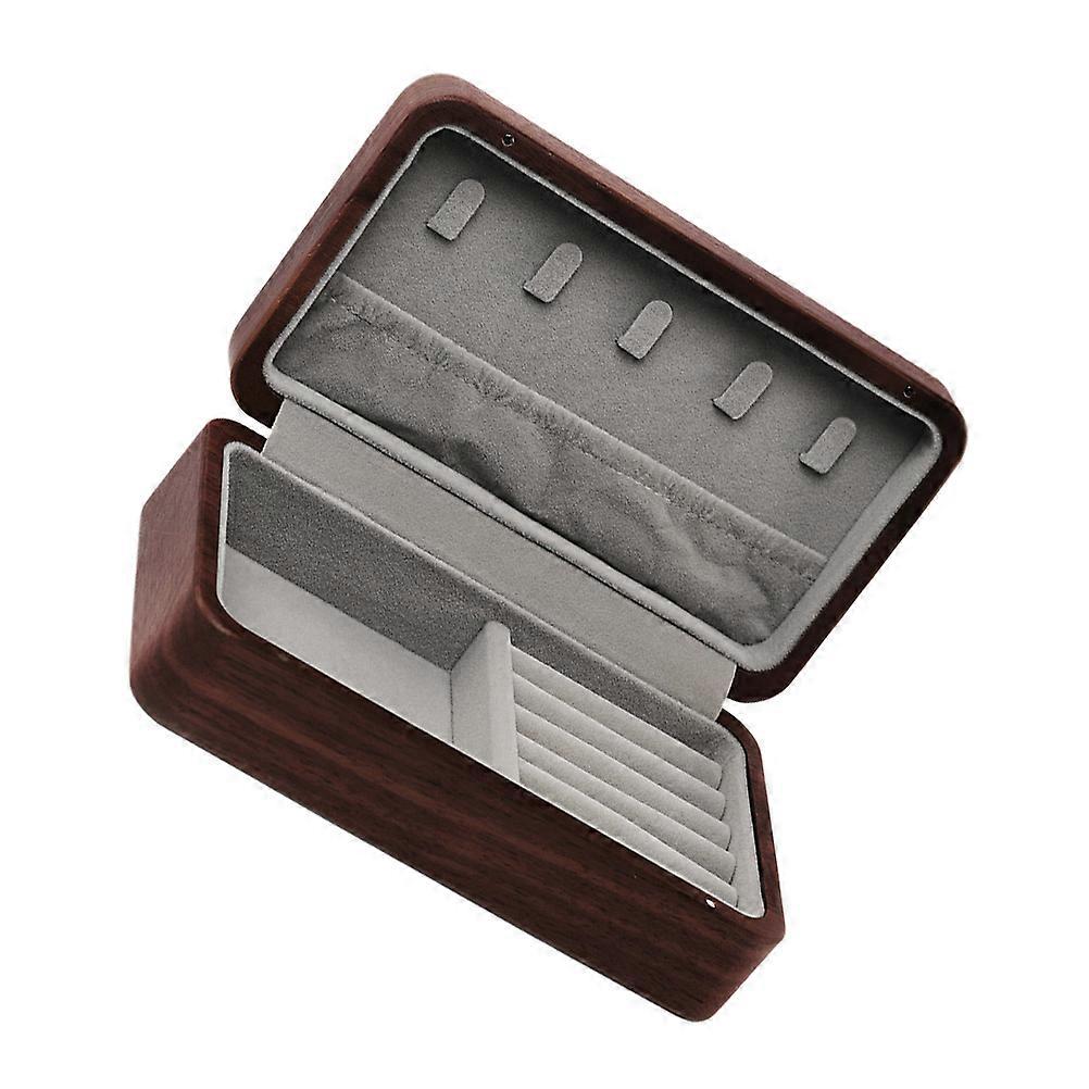 Luxury Portable Jewelry Case For Travel With Rectangular Shape And Black Walnut Finish 1Pc