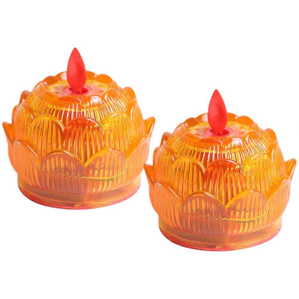 Orange LED Candle Lights with Creative Design for Decoration Warm Flame Effect Plastic 2pcs