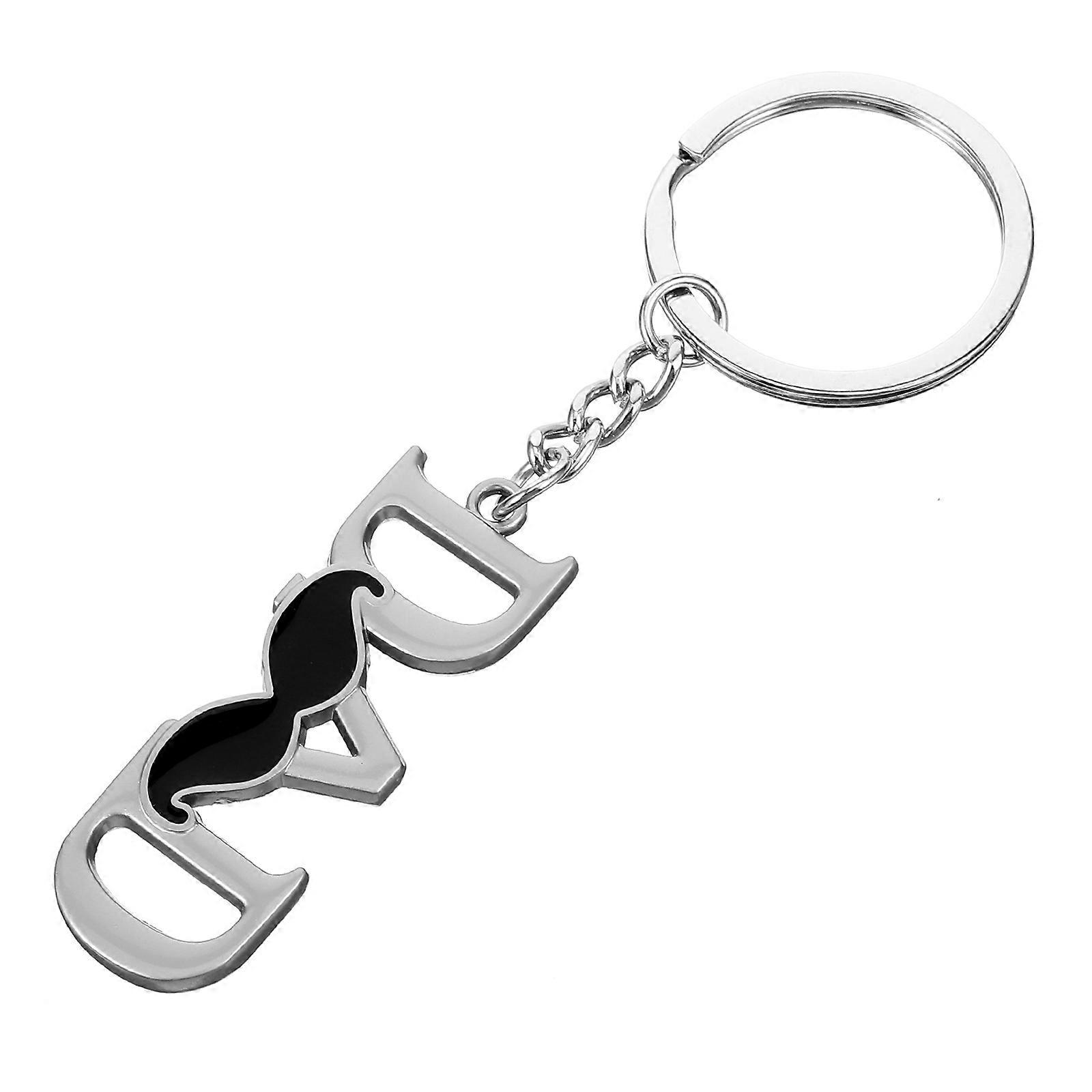 DAD Keychain with Beard Design for Fathers Silver Zinc Alloy Compact Size Useful and Practical 1