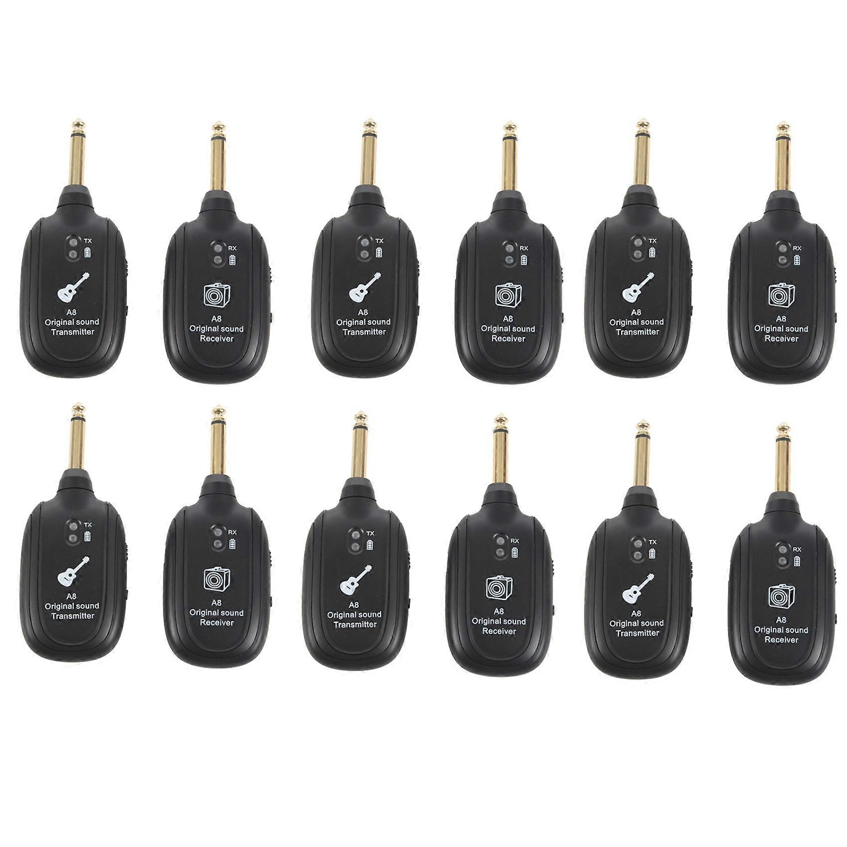 6X UHF Guitar Wireless System Transmitter Receiver Built-in Rechargeable