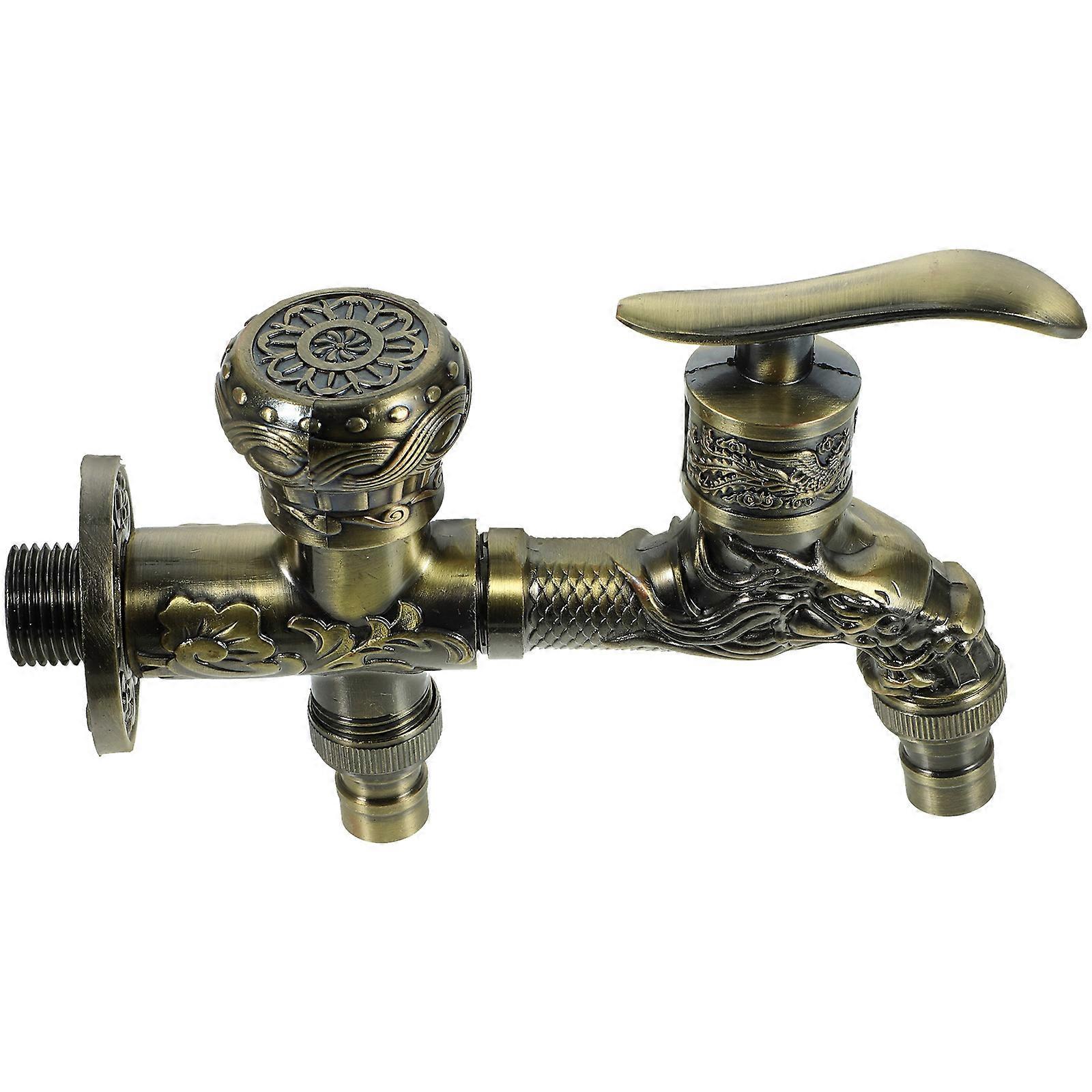 Dual Outlet Faucet for Garden Use Golden Zinc Alloy Vintage Design with Double Spout 2 outlets