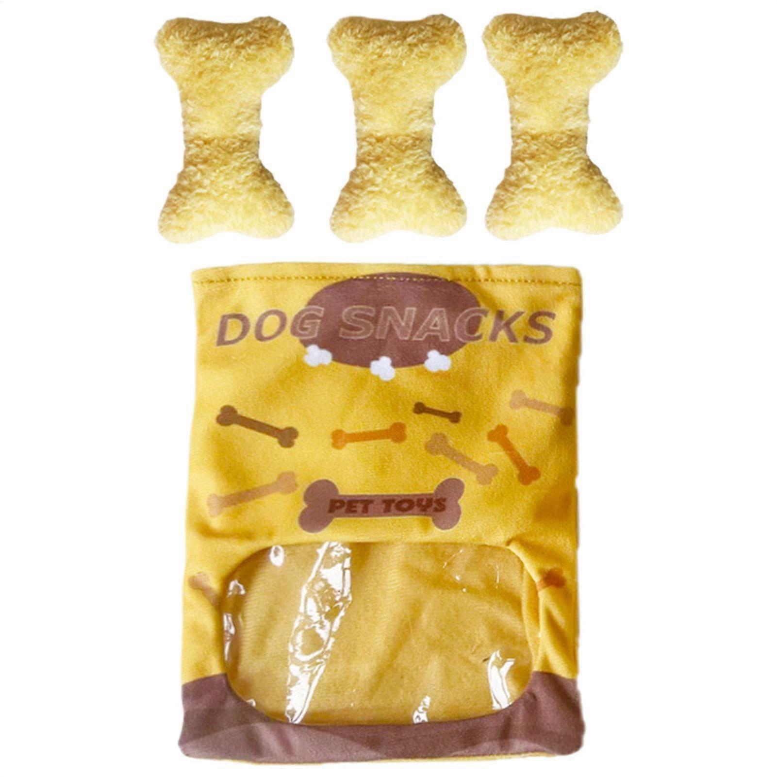 Filled Snacks Dog Toy, Plush Bone with Squeaker Fun Interactive Chewing Pet Care