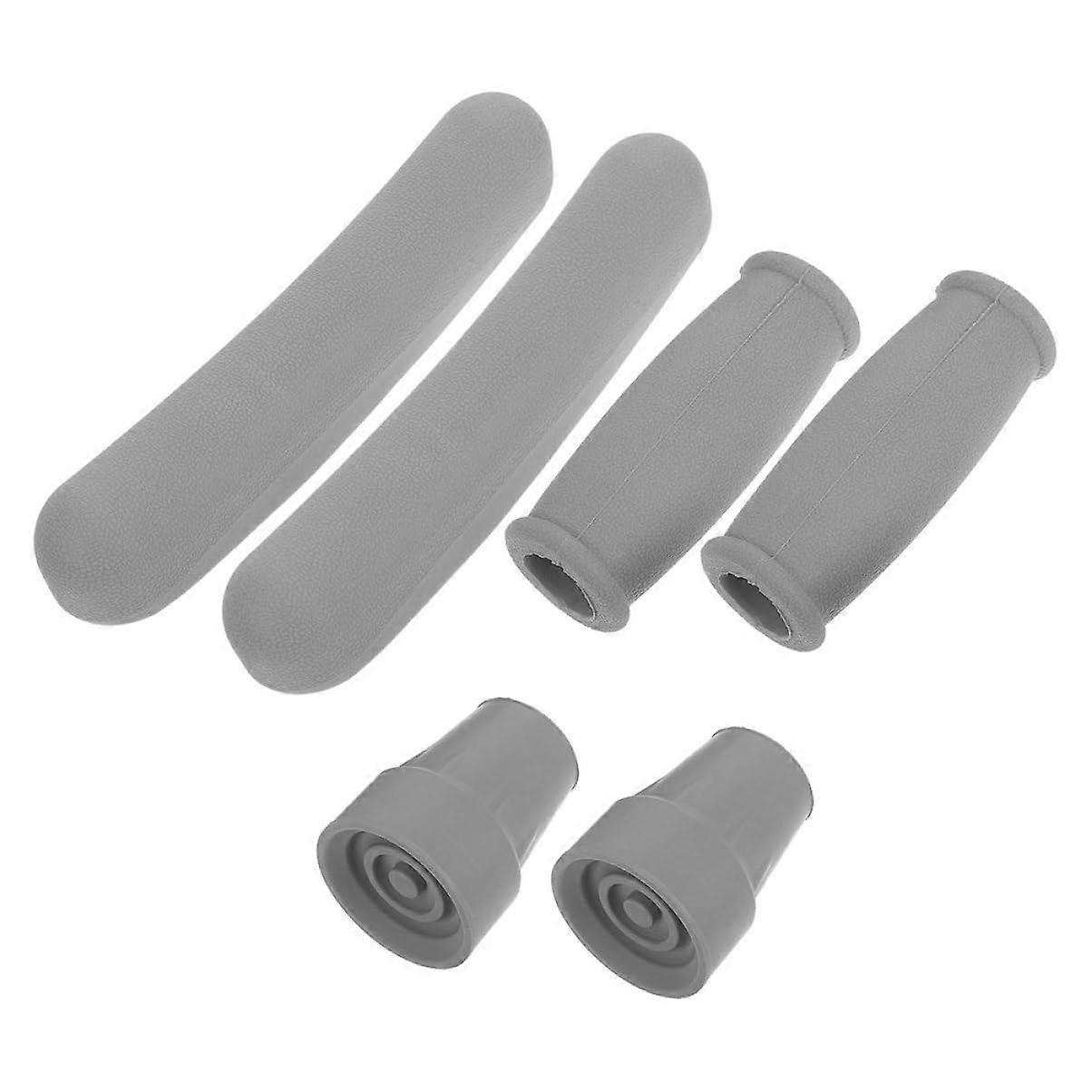 1 set of crutch accessories: nonslip rubber tips and handles for forearm crutches, ergonomic breathable design, 4piece set, light gray.