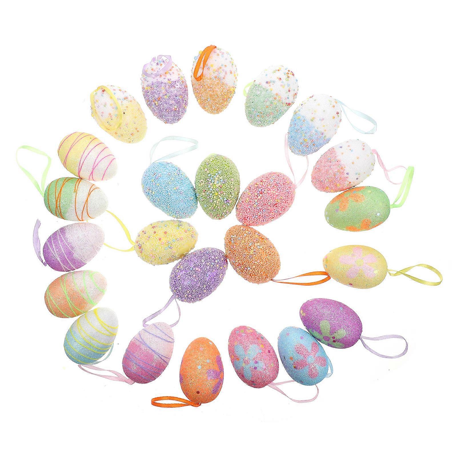 Easter Eggs Pack of 24 Assorted Color Hanging Decorations with Foams for Festival Parties