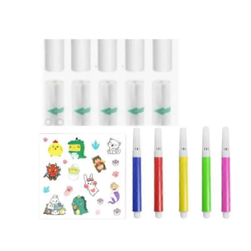 Self-adhesive printing paper tape backing can be pasted with printing paper label thermal paper-10 rolls of paper + 5 color pens + cartoon stickers