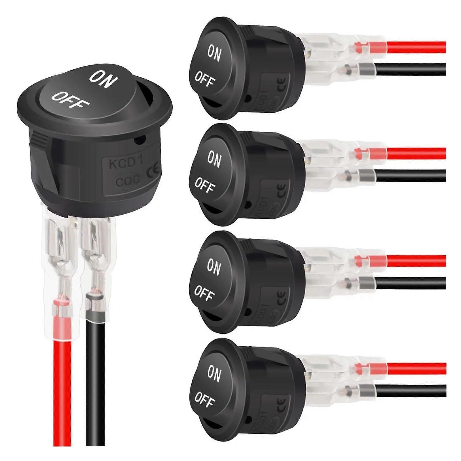 12V Round Rocker Switch SPST 2 Pole ON/OFF Toggle Switch 6A/250V 10A/125V for Car Boat RV Black 5 Pack