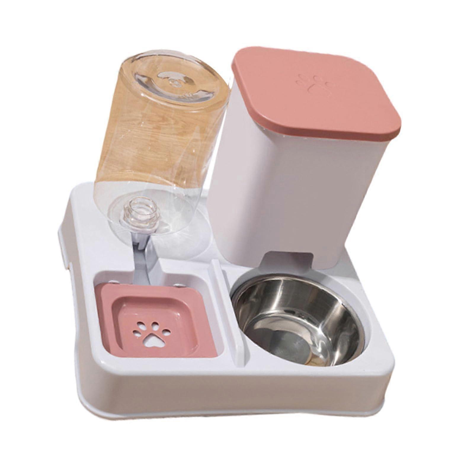 2in1 Dog Double Bowl Feeder With Clear Water Dispenser, Automatic Waterer, Large Capacity Feeding For Cats
