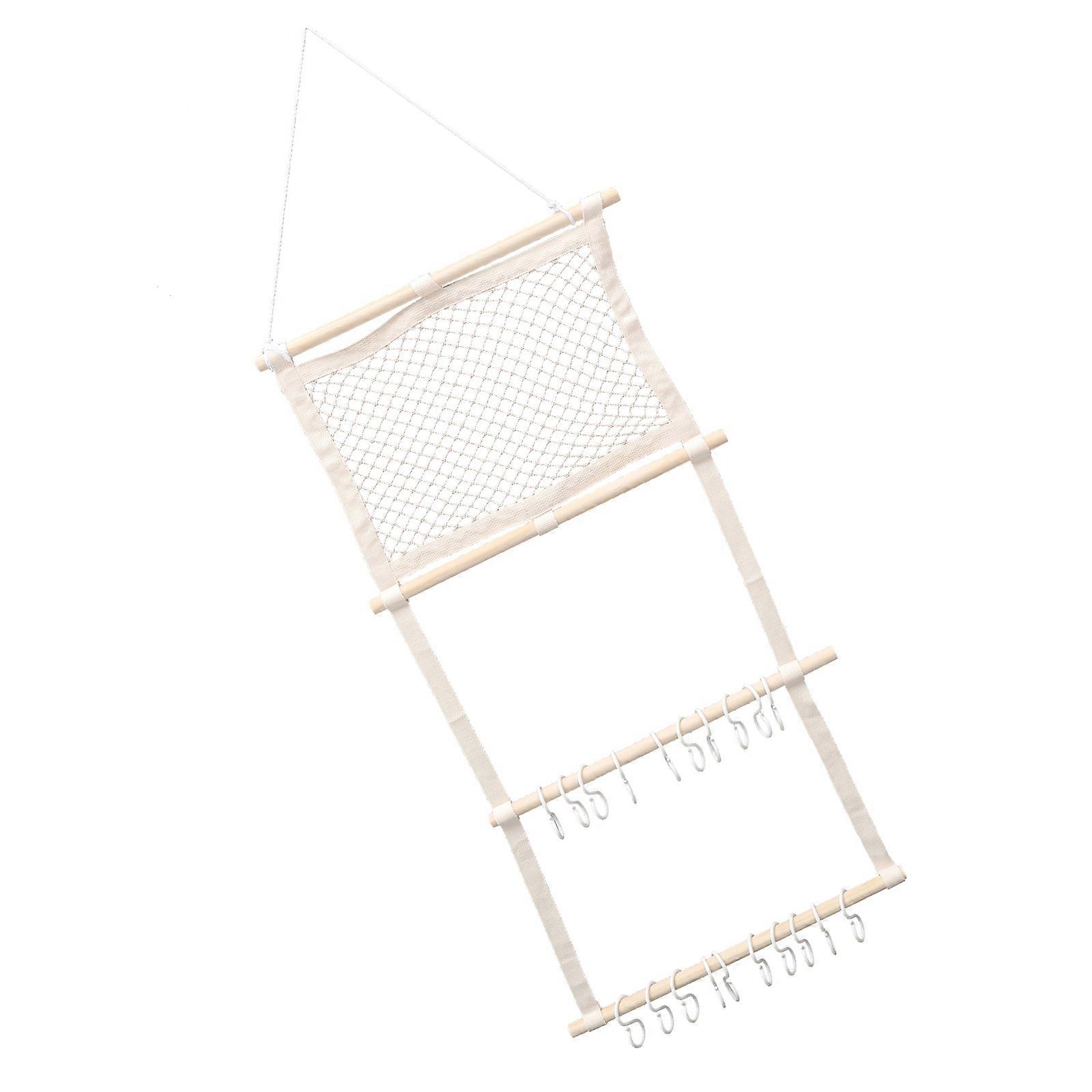 Beige Macrame Hair Bow Holder for Storage with Multiple Hooks and Easy Installation, Cotton Rope Material