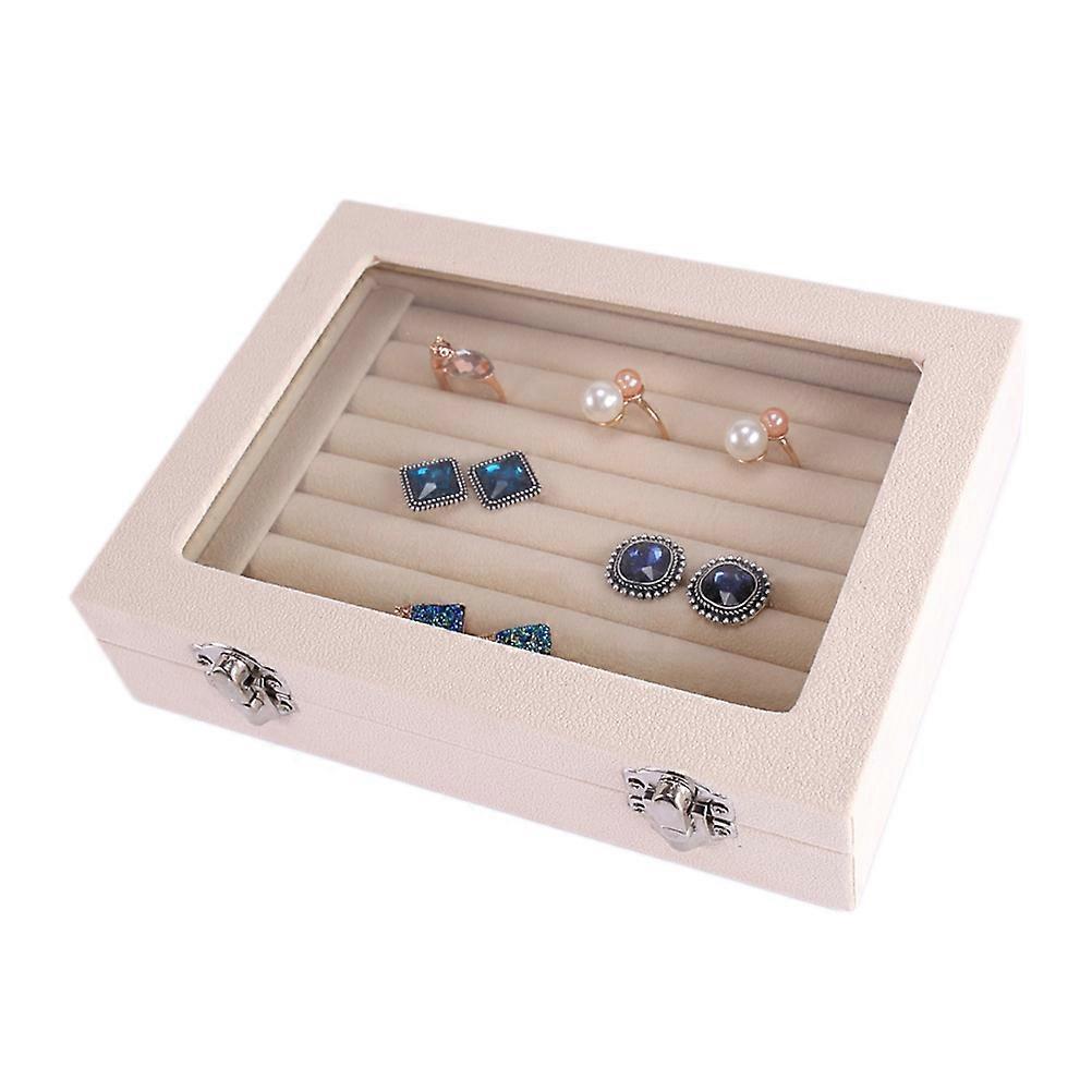Durable Flocking Jewelry Storage Box with Clear Lid and Safety Locks for Home or Store Display 20.5x15.5x5cm