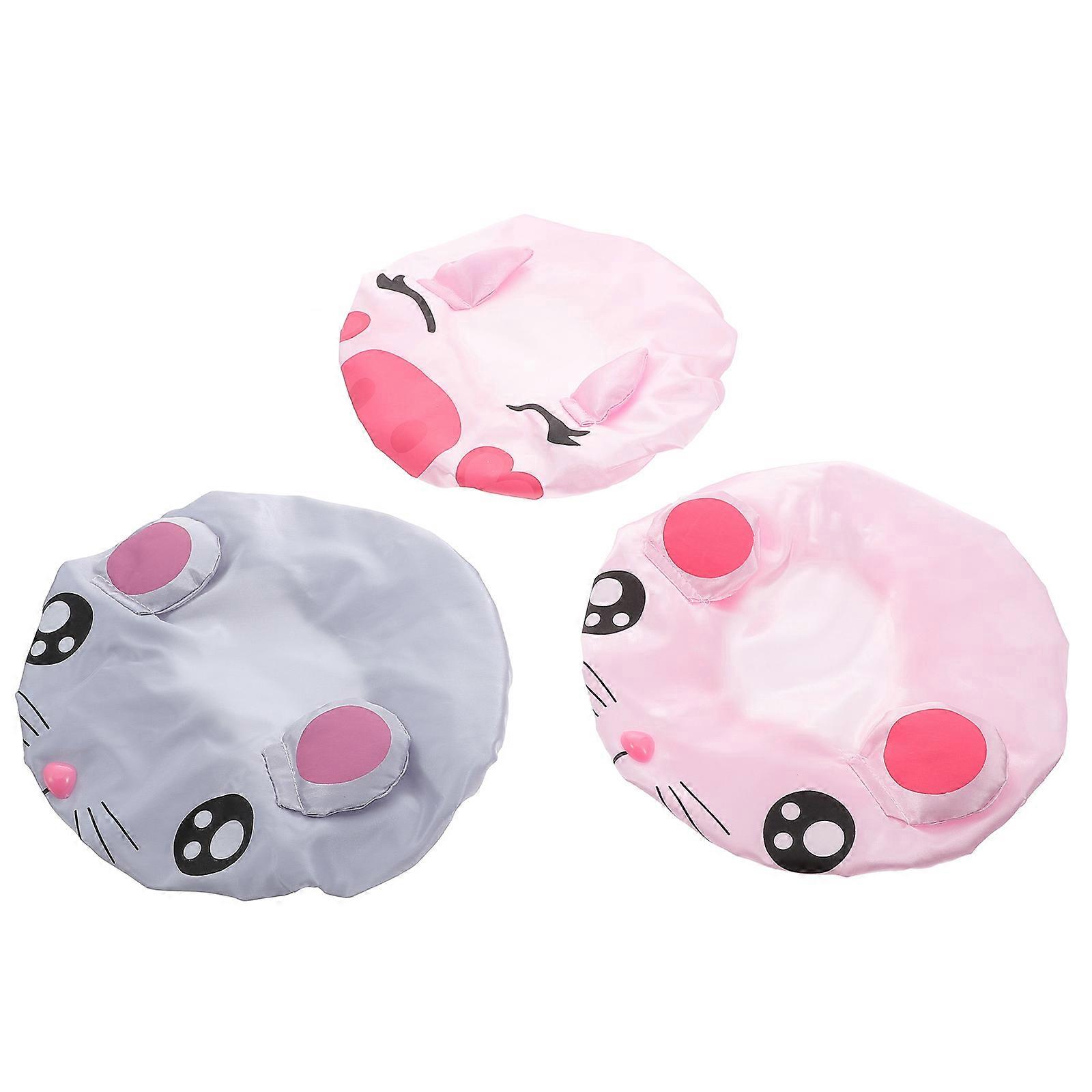 Assorted Color Children Shower Hats Made of PEVA for Bathing with Elastic Band Fits Most Kids Heads 3 Pieces