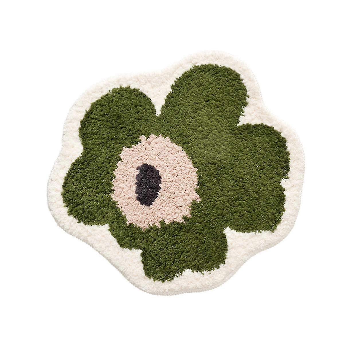Irregular Shaped Rug 65cm Green Non-Slip Plush Fiber Easy Clean Machine Washable Soft Furry Carpet Mat