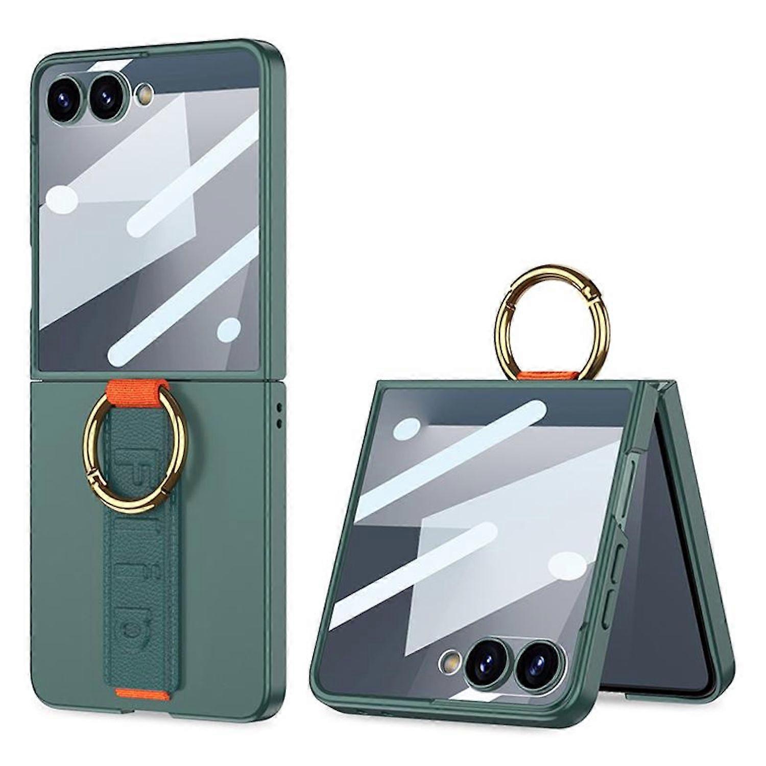 For Samsung Galaxy Z Flip7 GKK Screen Protector with Ring Band Case Green