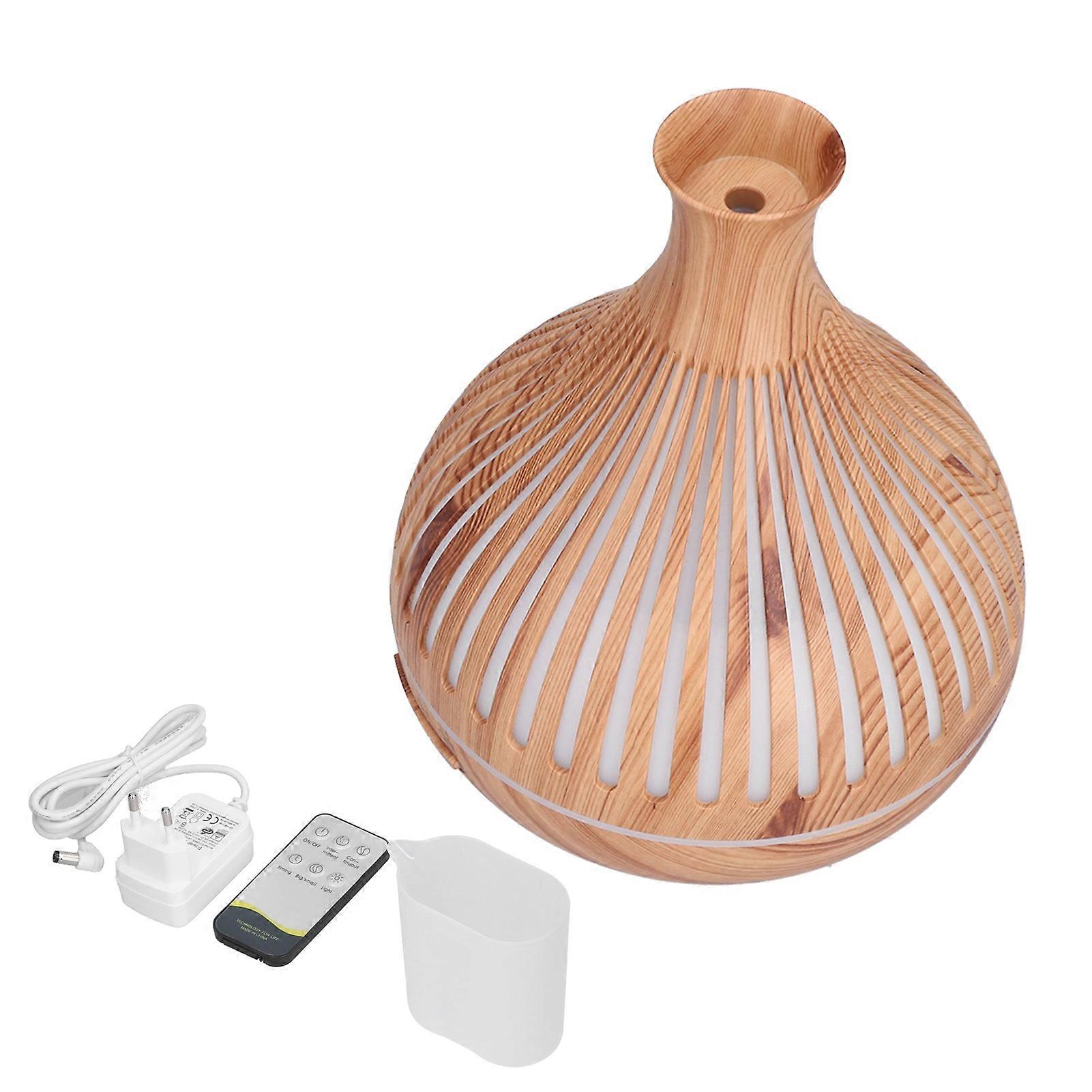 400ml Wood Grain Humidifier with LED Light & Remote, Aroma Diffuser for Home/Office, EU Plug (100-240V)