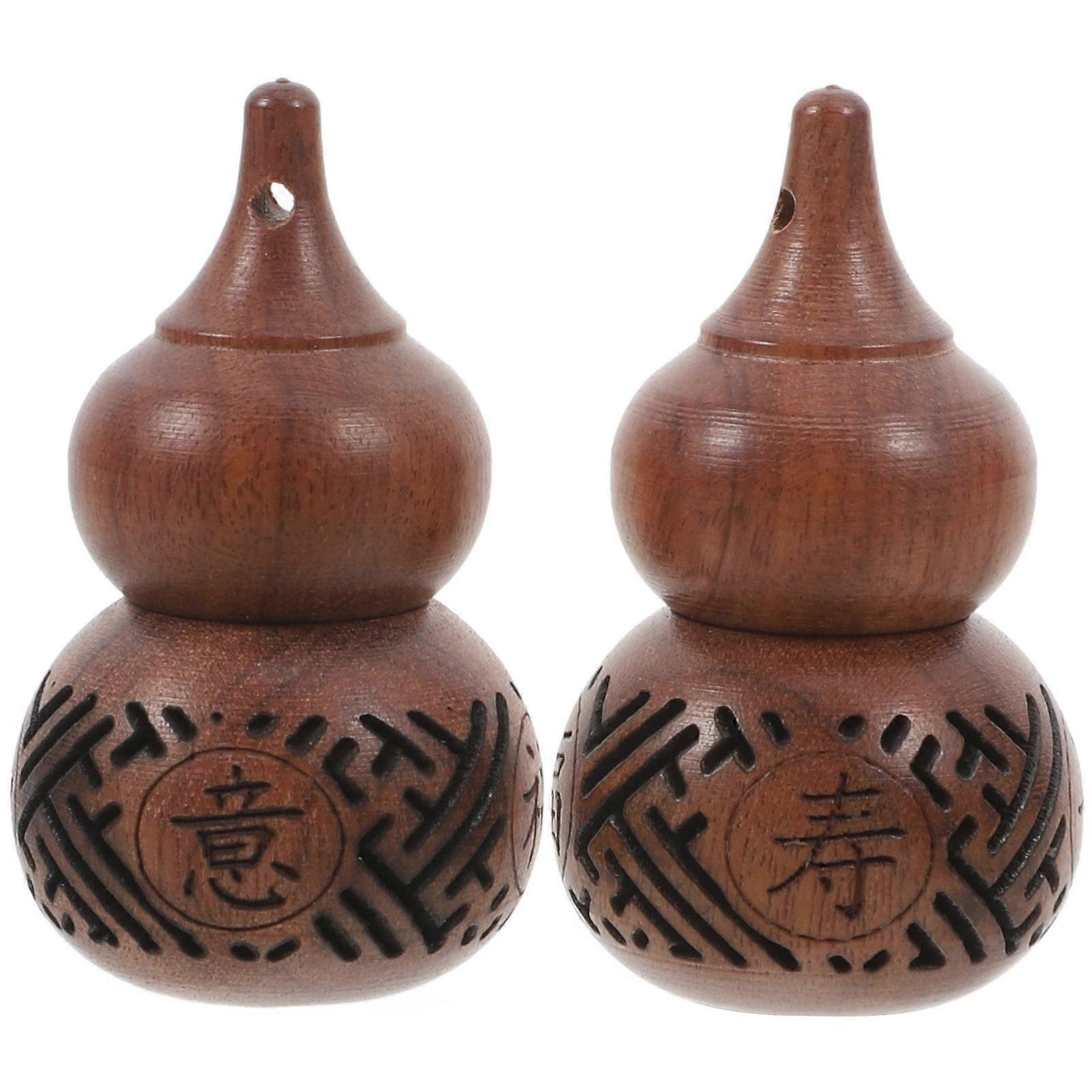 Wood Carved Gourd Pendant with Aroma Bead Container Practical for Storage Coffee Color 2 Pieces