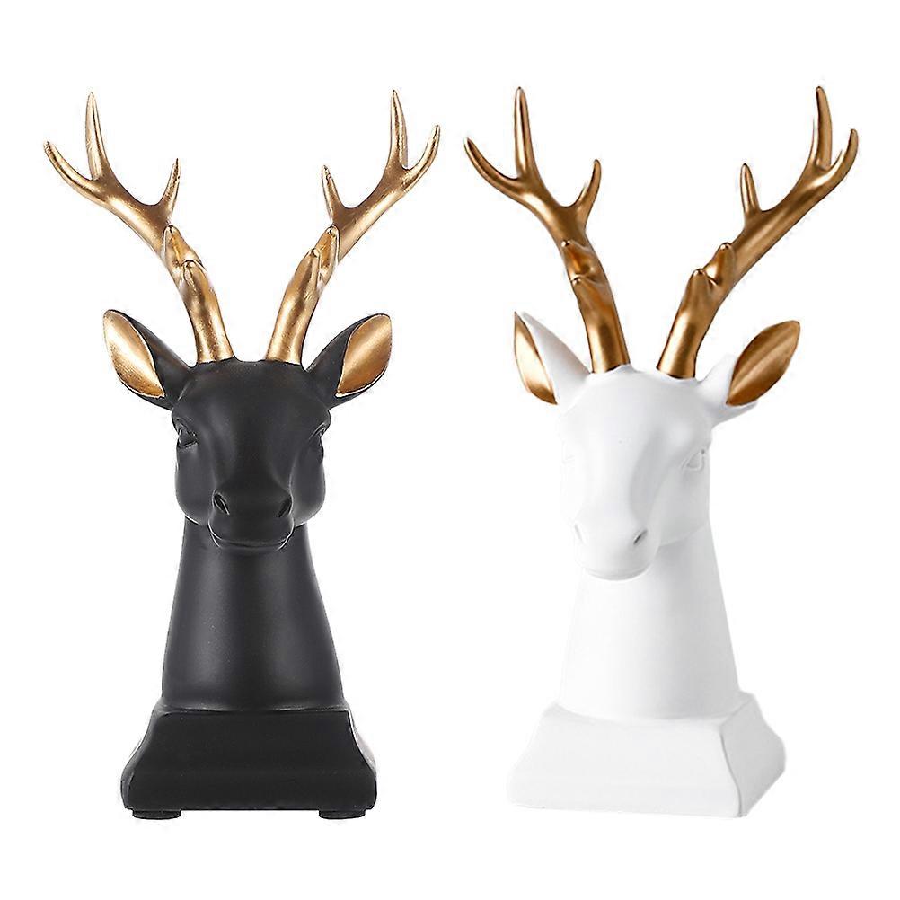 2PCS Desktop Ornament Deer Head Home Art Decoration Simulated Resin Deer Heads