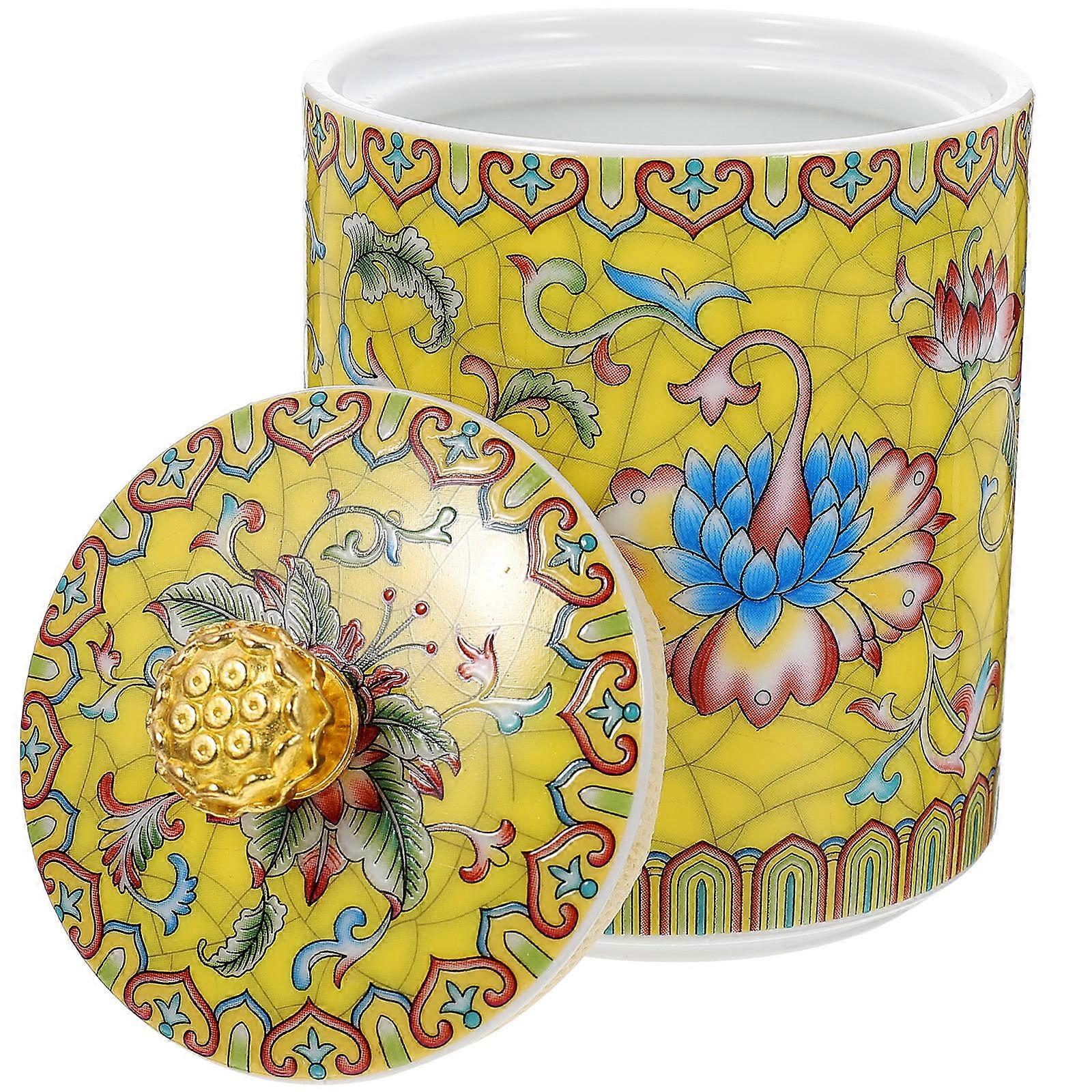 Round Yellow Tea Storage Can For Tea Lovers In Vintage Style With Food Storage Features 1Pack
