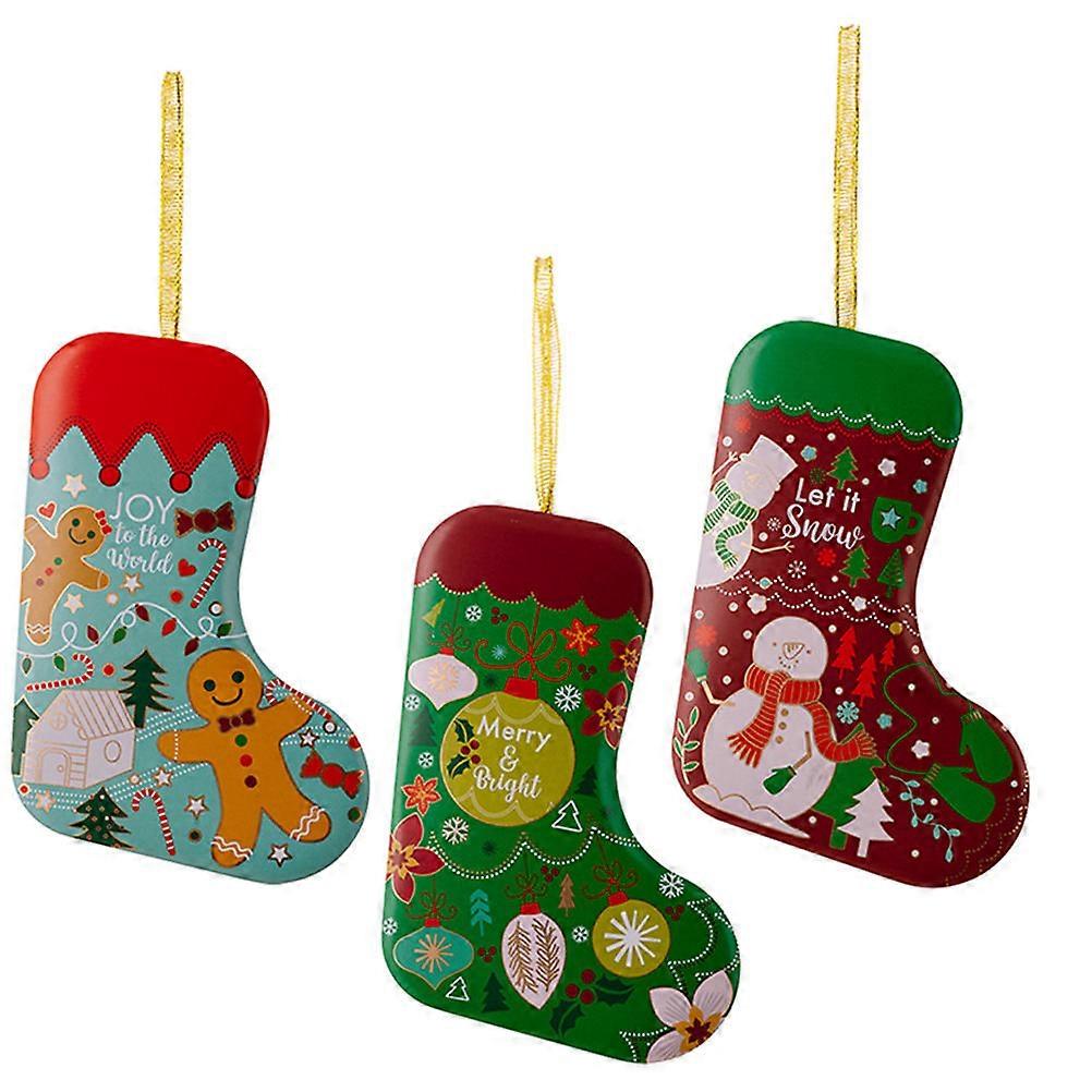 3pcs Tinplate Box Christmas Candy & Biscuit Storage Can with Festive Xmas Patterns for Party Decoration & Gift Packaging