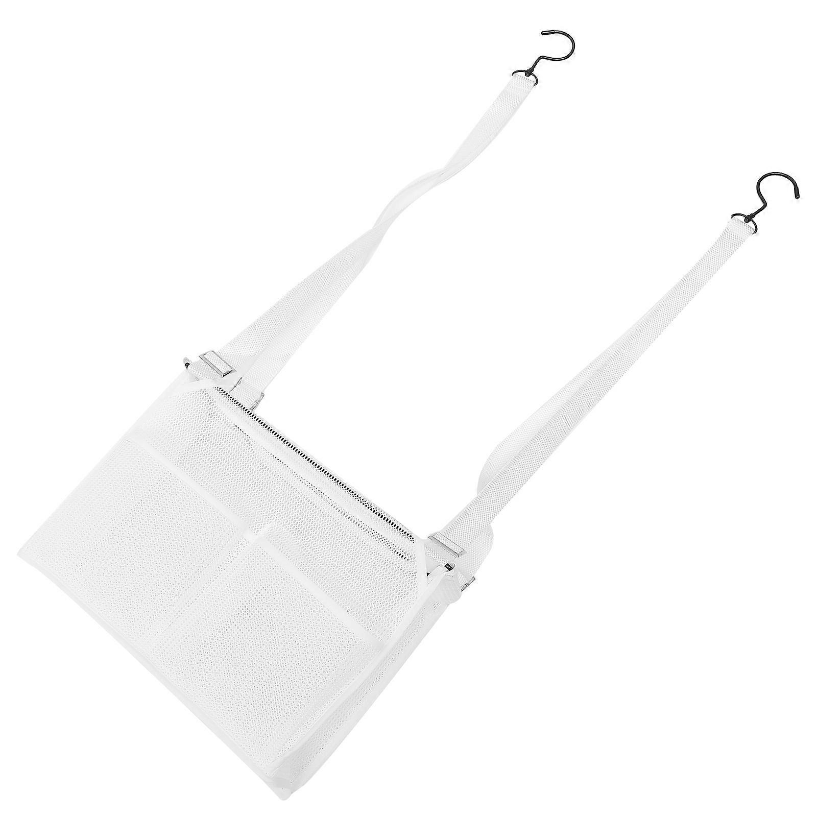 Hanging Mesh Bathroom Organizer with Hooks – Portable Toiletries Storage Basket for Wall Mounted Convenience and Efficient Daily Use