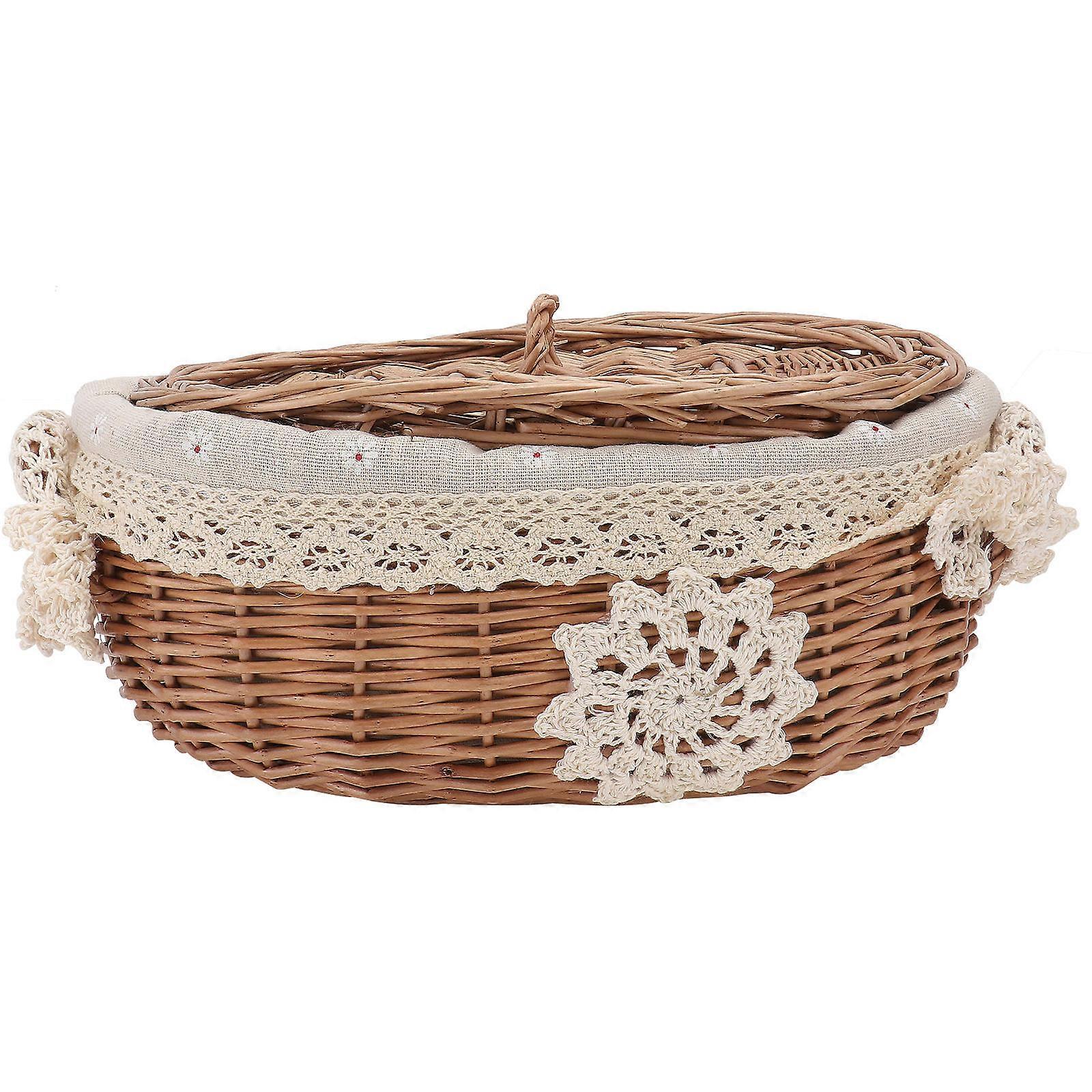 Brown Rattan Woven Storage Basket for Home Office School Dustproof Compact Storage Container 1pc
