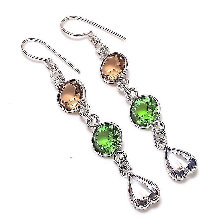 Natural Tsavorite, Morganite 925 Sterling Silver Jewelry Earring 2.36" c7q60