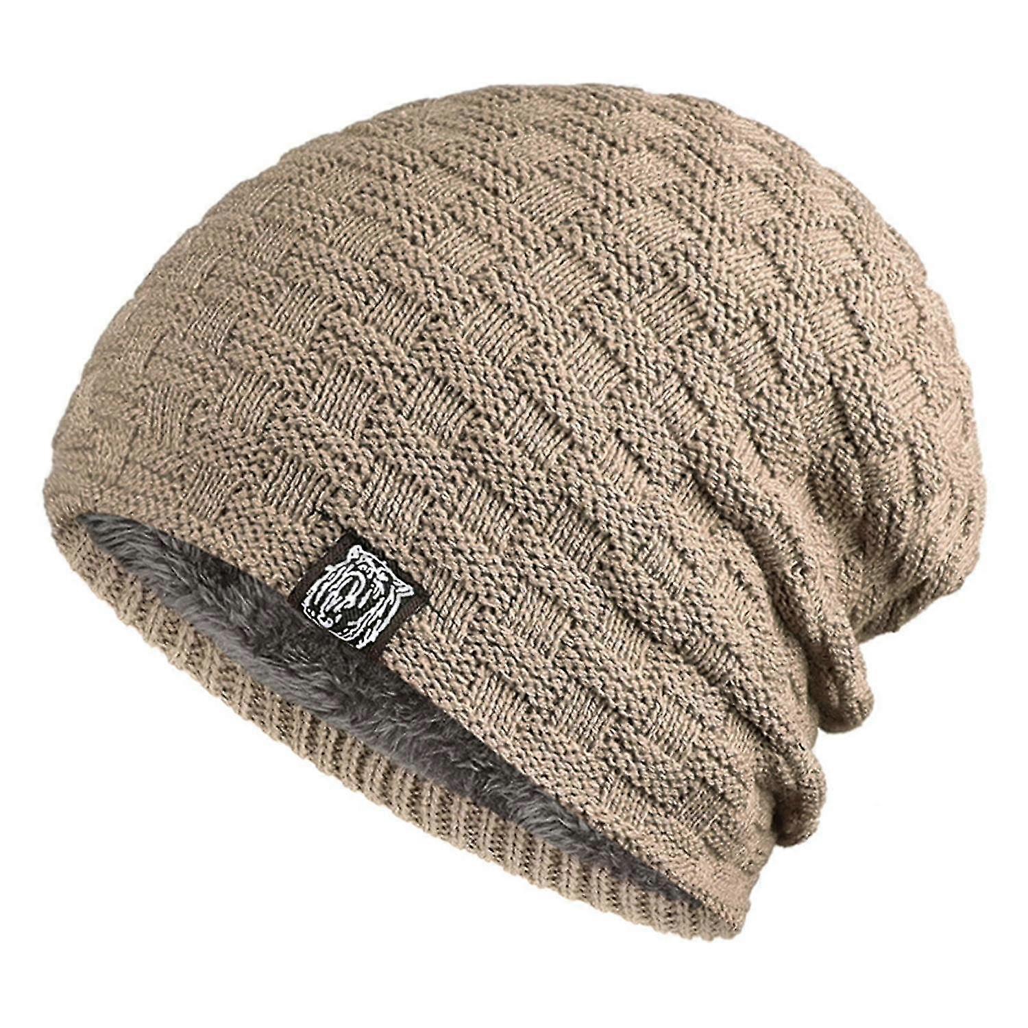 2025 Men Knitted Hat Winter Beanie Cap Slouchy Cold Resistant Solid Color Warm High Elastic Thick Plush
