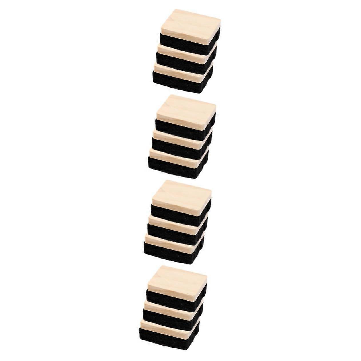 Whiteboard Eraser Set, Dust-Free Dry Eraser, Mini Compact, Office Black, Wood Plank Style, 4 Sets Of 3 Pieces