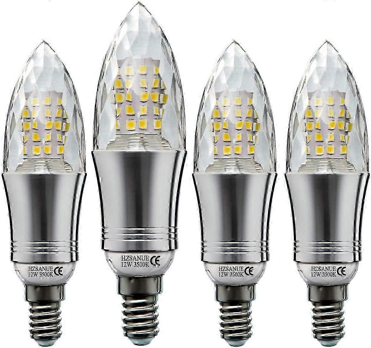 4-Pack E14 LED Bulbs, 12W Warm White, Small Edison Screw Base, Energy Efficient Lighting Solution