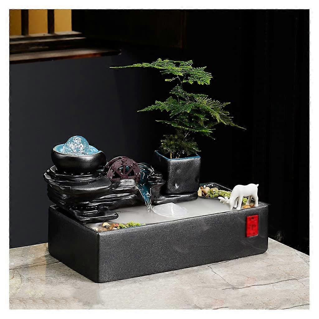 Tabletop Fountain Ceramic Water Feature for Office and Home Decoration, Lucky Ornament, Color A, 6-Inch Size