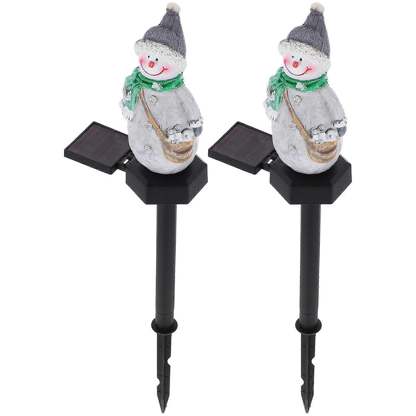 Garden Stake Light Snowman Shape Patio Lawn Outdoor Space Solar Powered Resin Plastic 2Pcs