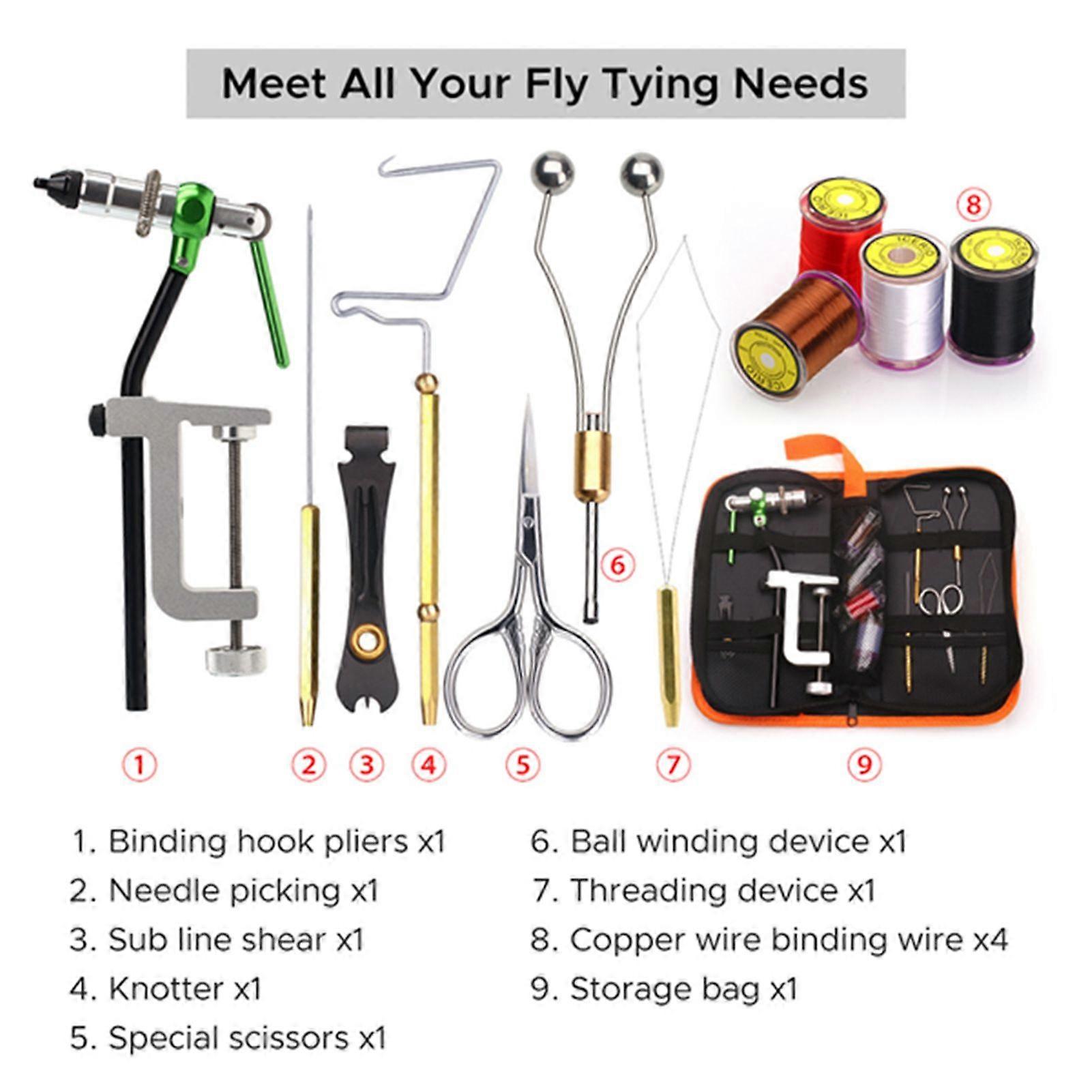 Fly Tying Tools Kit with Fly Tying Threader Needle Whip Finisher Scissors Fly Tying Kits for Flying Fishing Professionals Beginners
