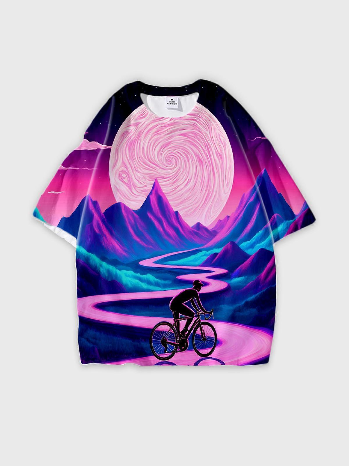 T-Shirt Round Neck, Loose Short Sleeve Pattern Graphic Tee, Unisex Summer Casual Top V3237