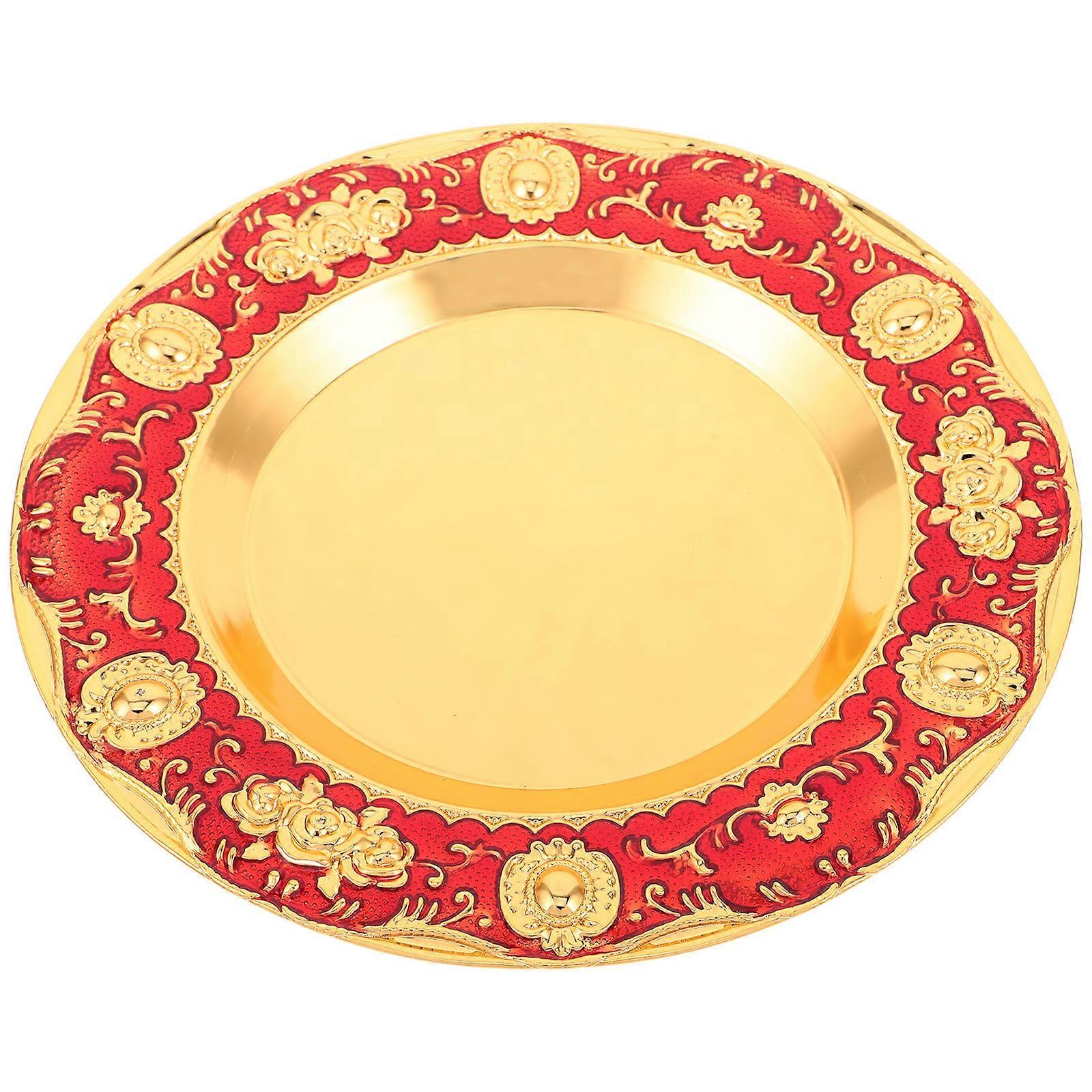 Élégant plateau de service rond en métal pour un usage domestique avec un design polyvalent et une forme peu encombrante de couleur rouge 2 pièces