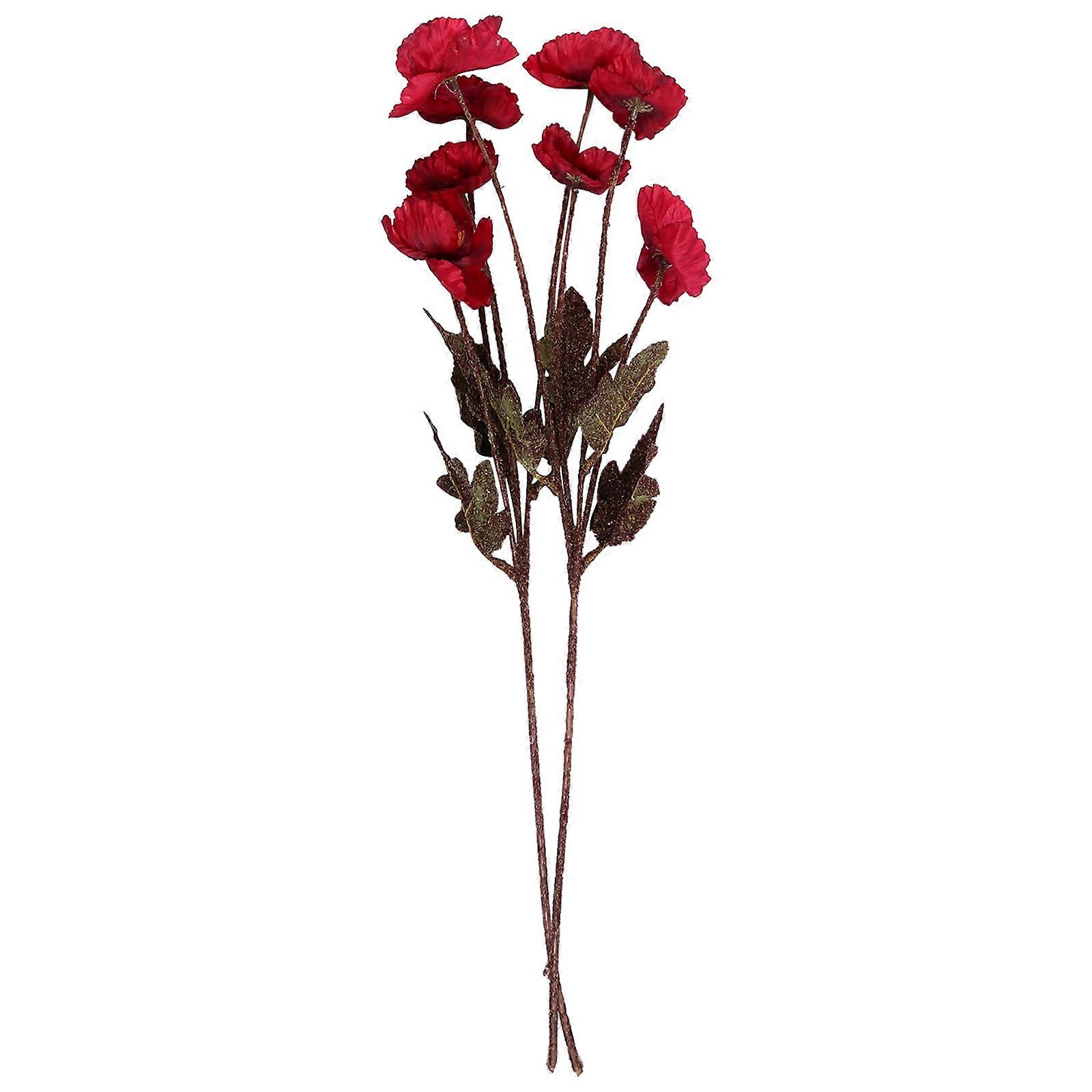 Fake Flower Bouquet for Decor 2Pcs Red Artificial Silk Flowers