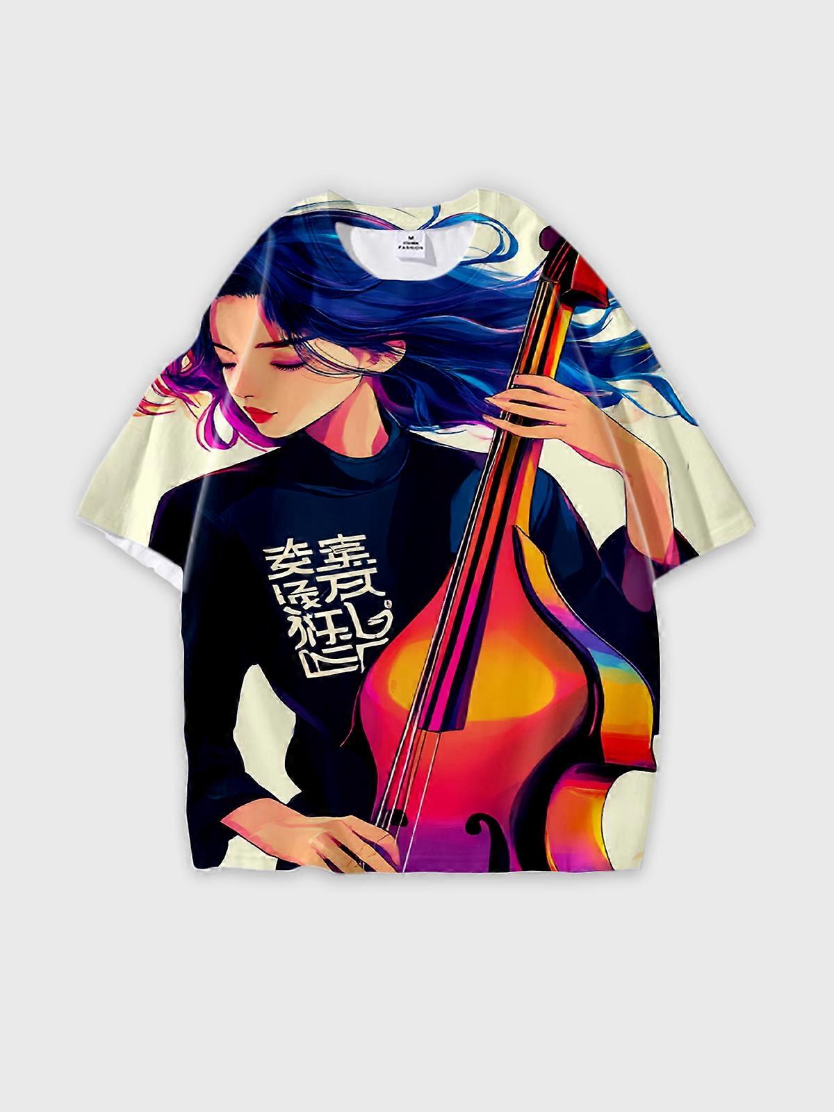 T-Shirt Round Neck, Loose Short Sleeve Pattern Graphic Tee, Unisex Summer Casual Top W2180