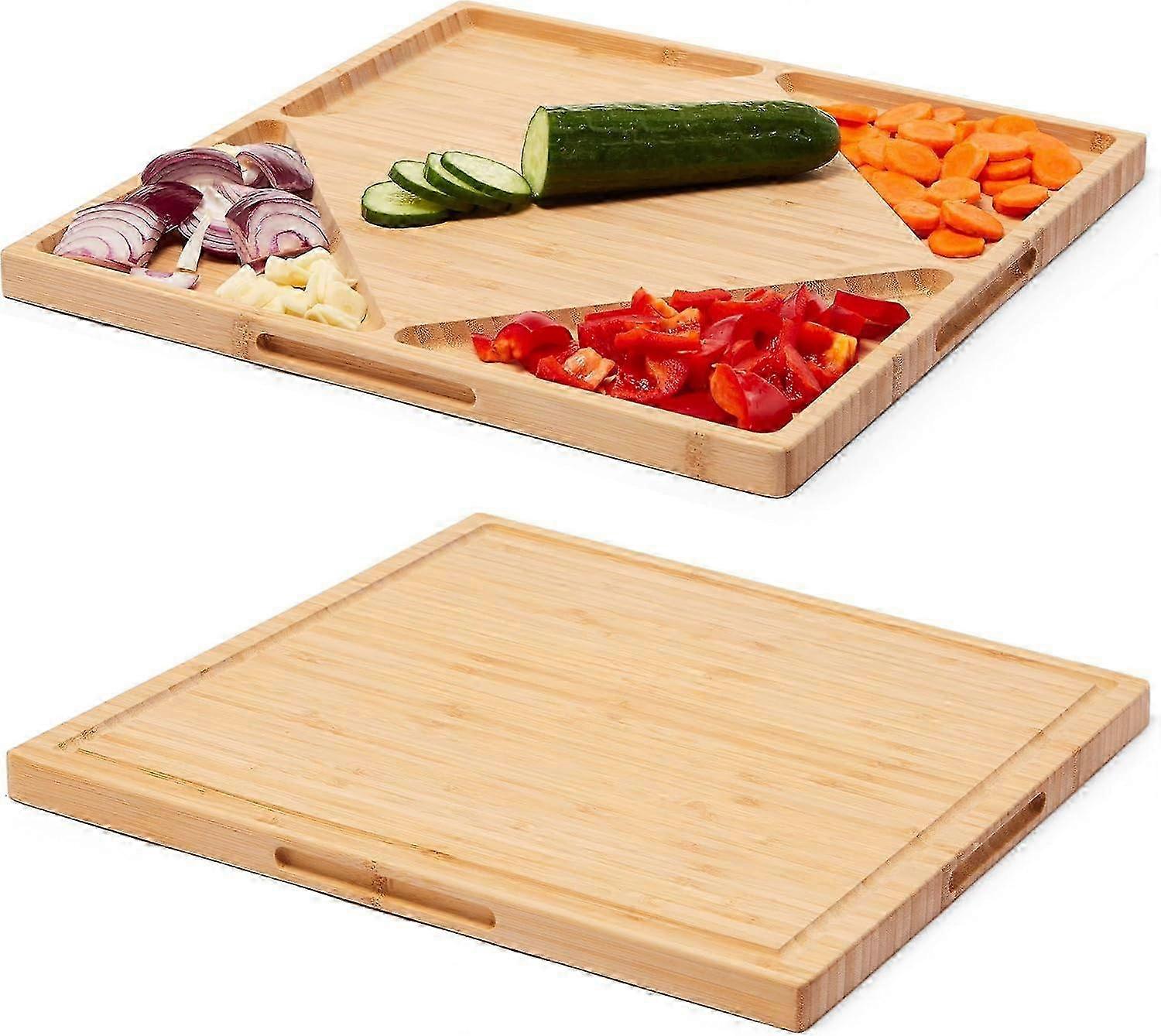 Planche à découper en bambou bio avec récipients planche à fromage réversible et plateau de service 13x13" planche à découper 2025