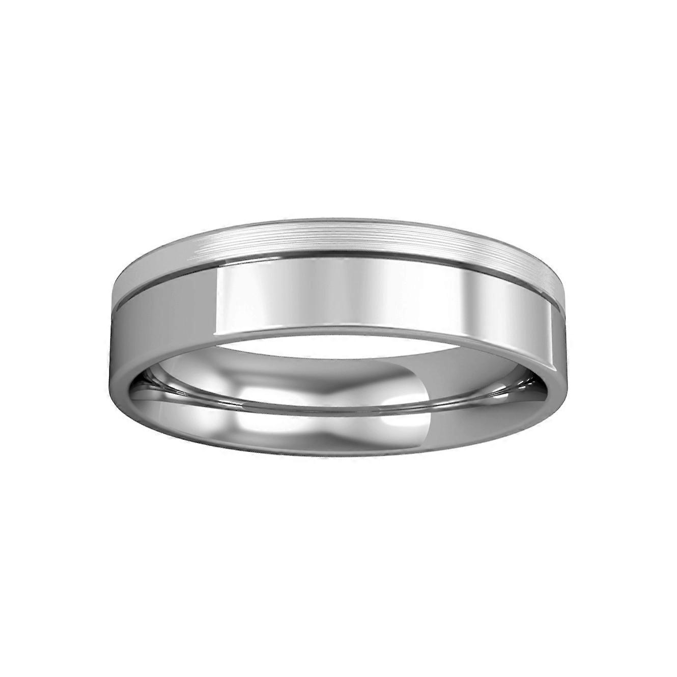 Jewelco London 9 克拉白金 - 5 毫米平球场带细槽结婚戒指