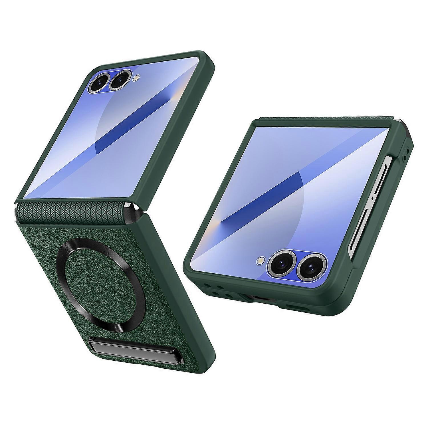 For Samsung Galaxy Z Flip7 5G Case Compatible with MagSafe Kickstand PC+PU Phone Cover with Screen/L