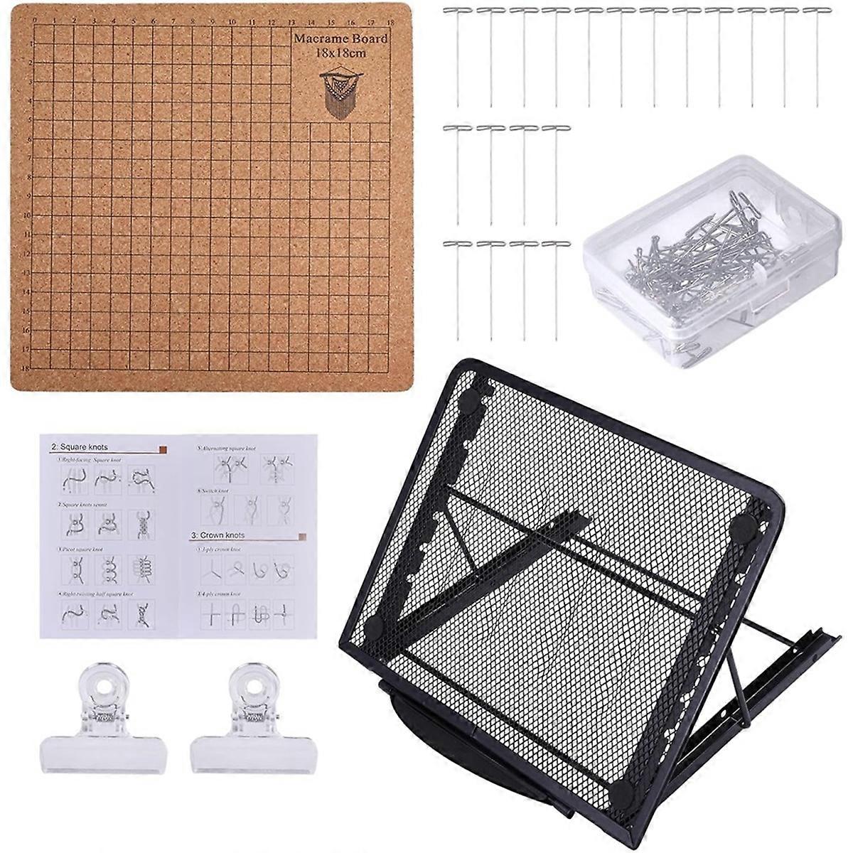 8x8inch Macrame Board Set with Pins Clips and Adjustable Metal Stand,